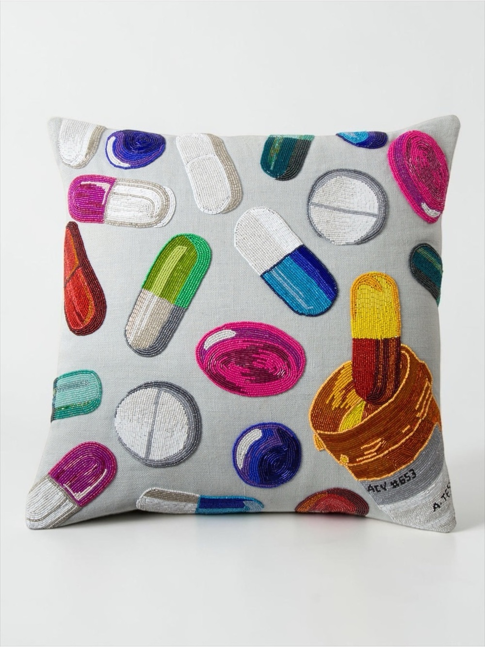 Jonathan Adler Happy Pills Beaded Throw Pillow 20” Like New - Rare